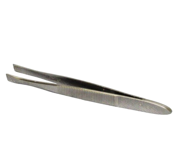 Metal tweezers on a white background